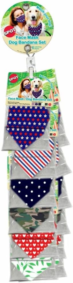 Fabric Face Mask & Matching Dog Bandana Combo, Color & Styles Vary