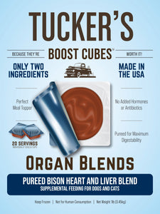 Frozen Pureed Bison Heart and Liver Blend Boost Cubes  (No Shipping)